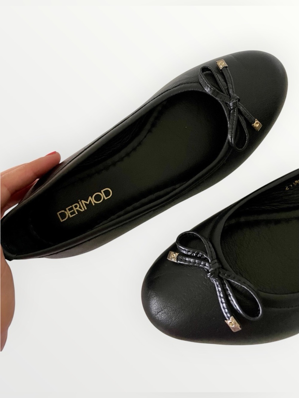 Black Genuine Leather Ballet Flats Bow Shoes EU 36